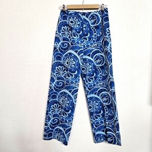 Vintage blue print pull on heavy polyester pants